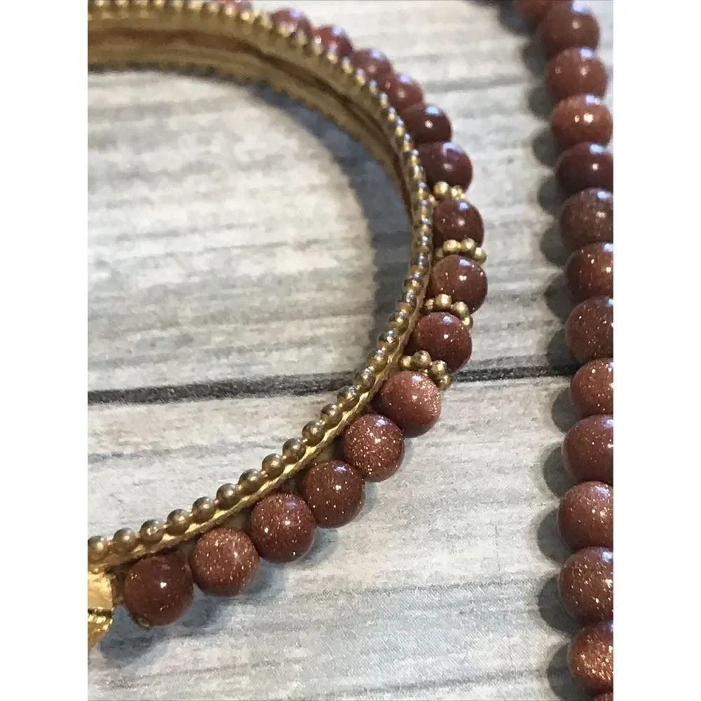 Sparkling Goldstone Necklace Earrings Bracelet Matching set‎ Beads